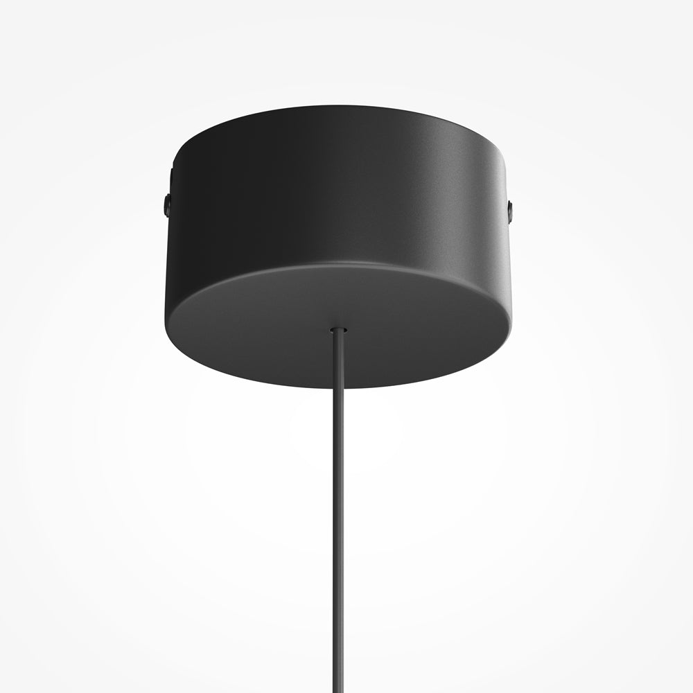 Détail de la rosace ronde noire fixée au plafond et son câble