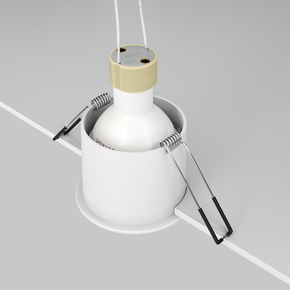 Vue technique du corps blanc et des ressorts de fixation pour plafond