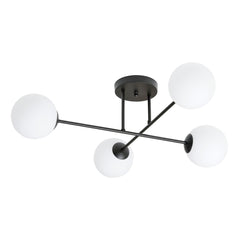 Plafonnier Roma 4 lumières noir, verre opale