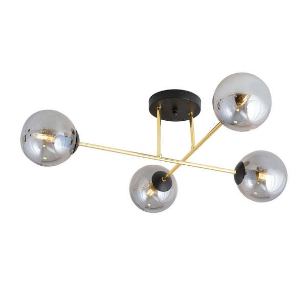 Plafonnier Magnum 4 lumières noir, verre graphite