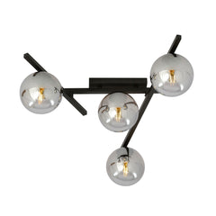 Smart-Deckenleuchte, 4-flammig, Schwarz, graphitfarbenes Glas