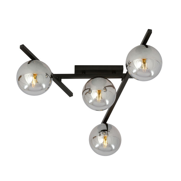 Smart-Deckenleuchte, 4-flammig, Schwarz, graphitfarbenes Glas