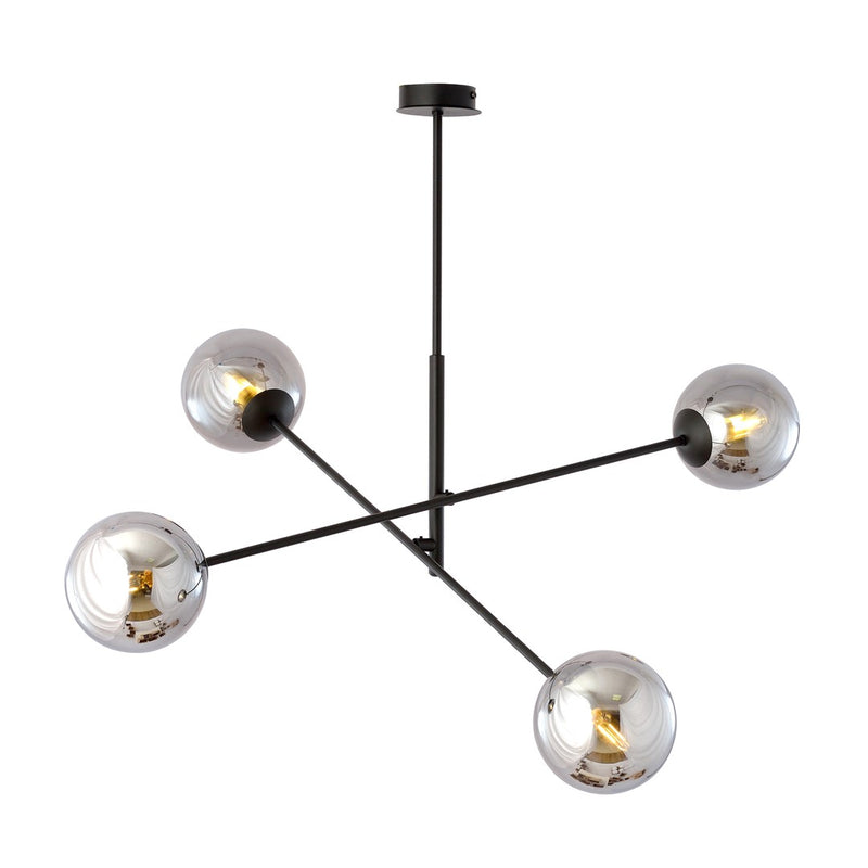 Suspension Linear 4 lumières noire, verre graphite