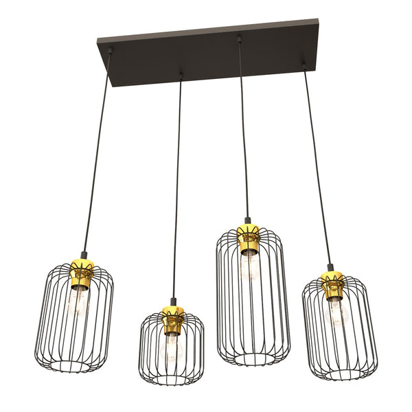 Suspension Vander 4 lumières noire et dorée