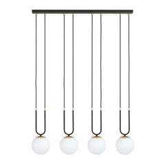 Glam 4-flammige Pendelleuchte schwarz, Opalglas