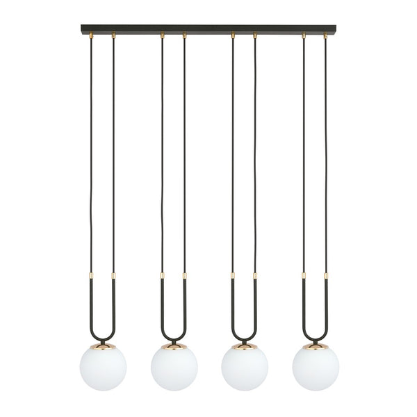 Glam 4-flammige Pendelleuchte schwarz, Opalglas