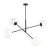 Suspension Linear 4 lumières noire, verre opale