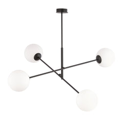 Suspension Linear 4 lumières noire, verre opale