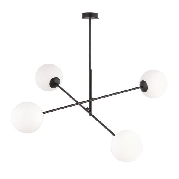 Suspension Linear 4 lumières noire, verre opale