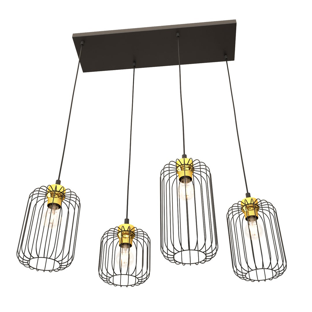 Suspension Vander 4 lumières noire et dorée