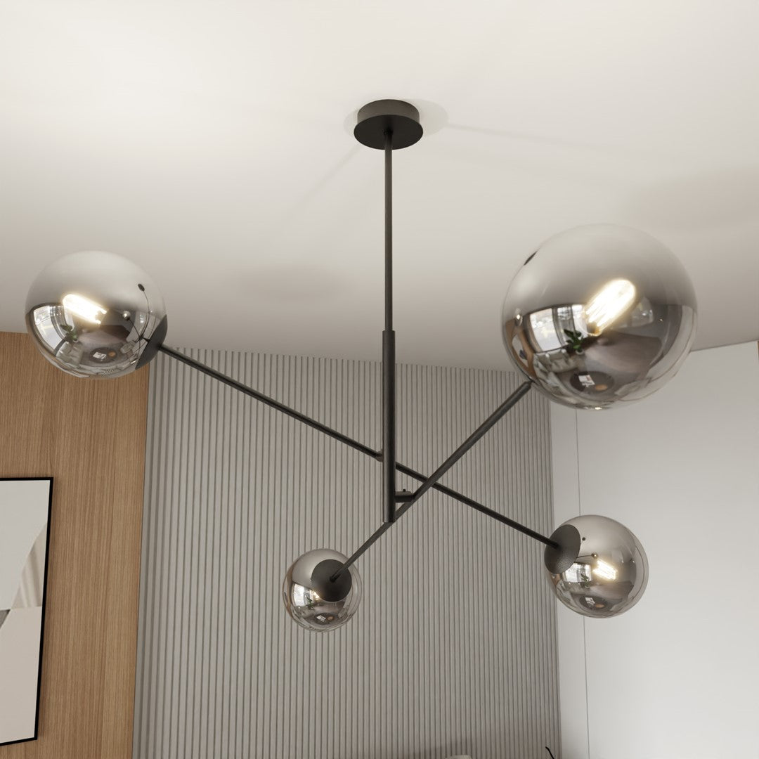 Suspension Linear 4 lumières noire, verre graphite