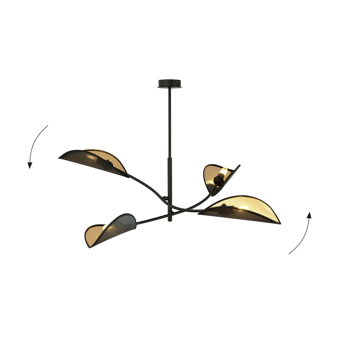 Deckenleuchte Lotus, 4-flammig, schwarz und gold