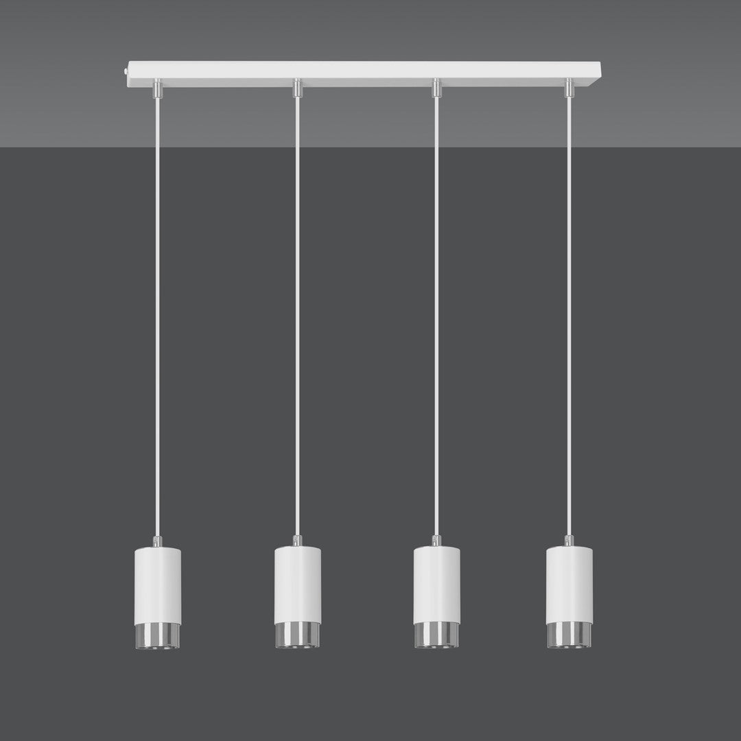 Même suspension quatre lumières présentée de face sur fond gris anthracite uni