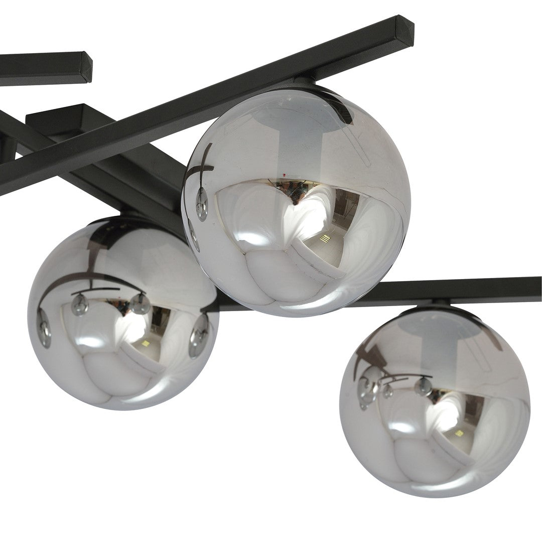 Smart-Deckenleuchte, 4-flammig, Schwarz, graphitfarbenes Glas