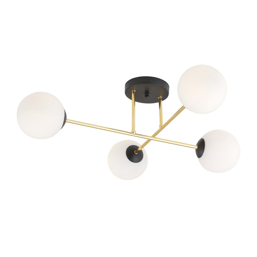 Plafonnier Magnum 4 lumières noir, verre opale