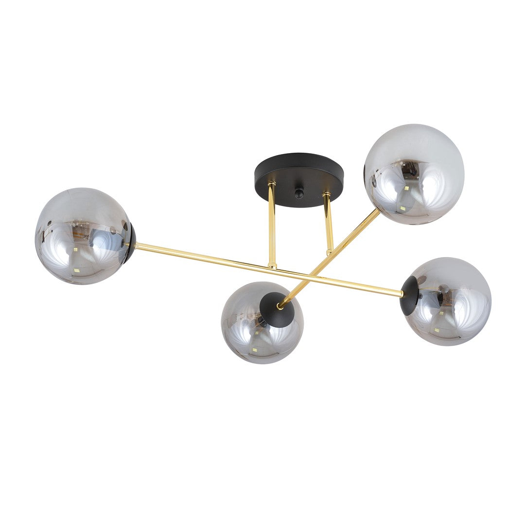 Plafonnier Magnum 4 lumières noir, verre graphite