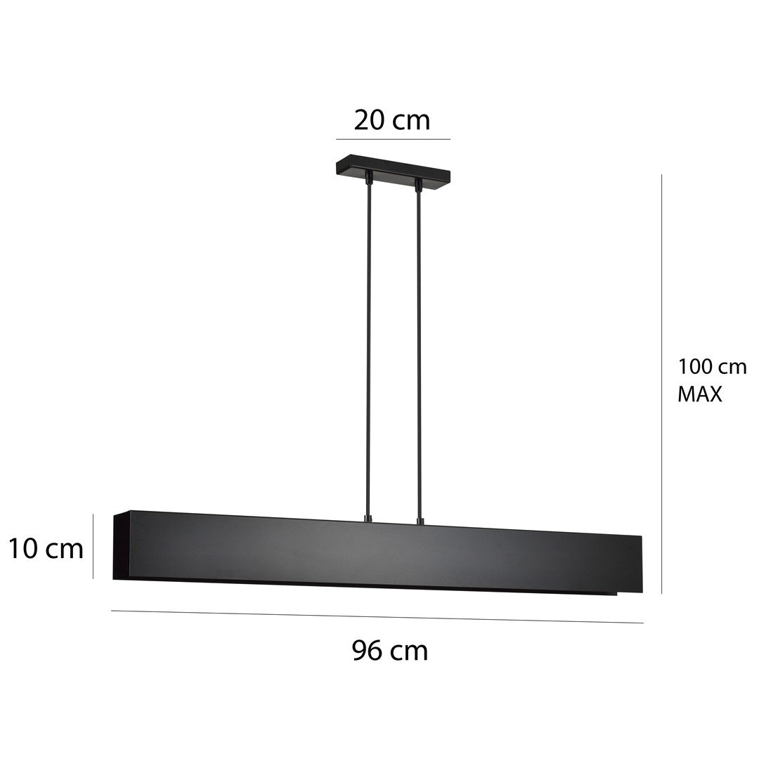 Schéma coté montrant 96 cm de longueur et 100 cm de hauteur maximale.
