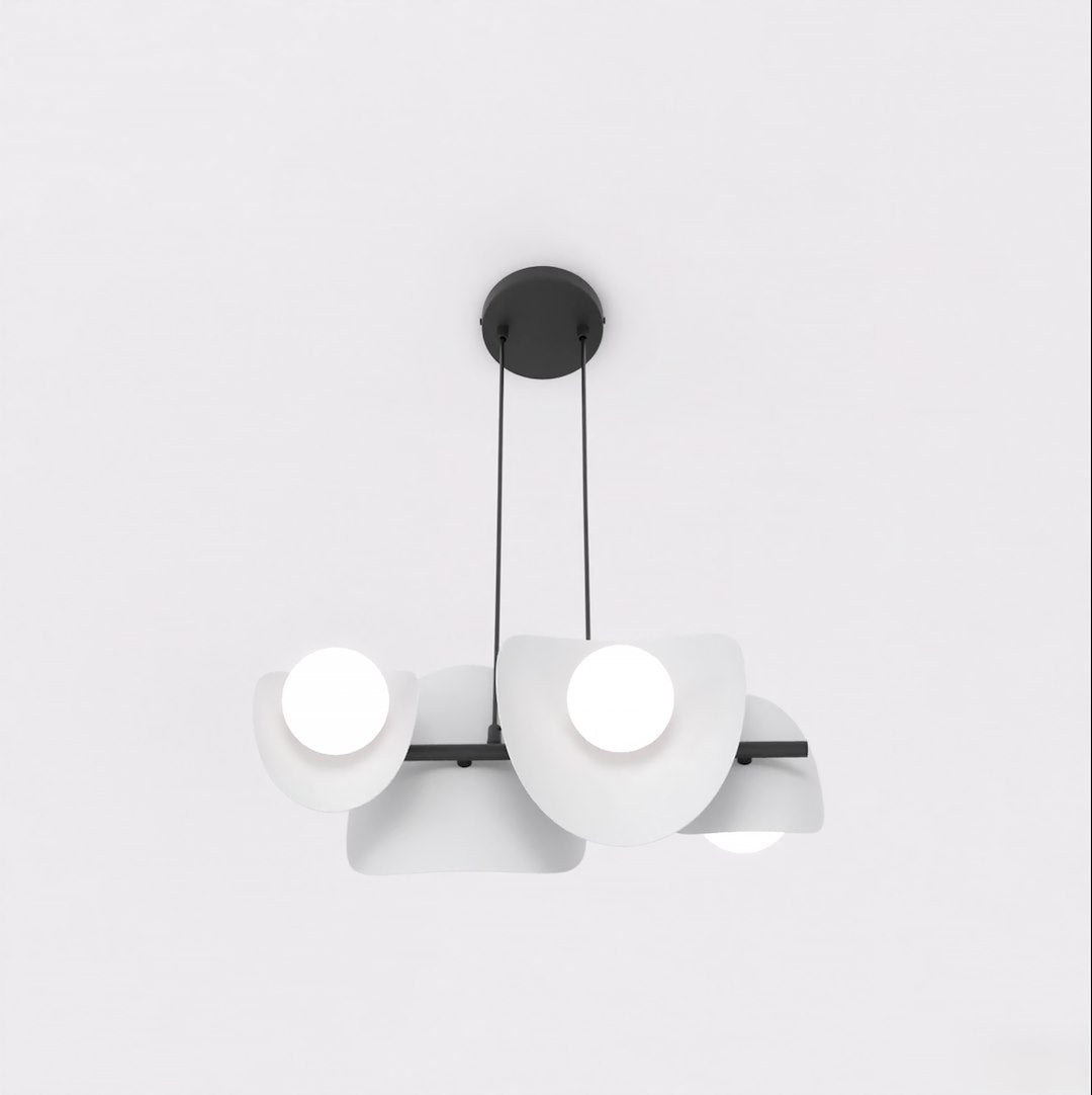 Produit de face, quatre diffuseurs opale et abat-jour arrondis alignés horizontalement