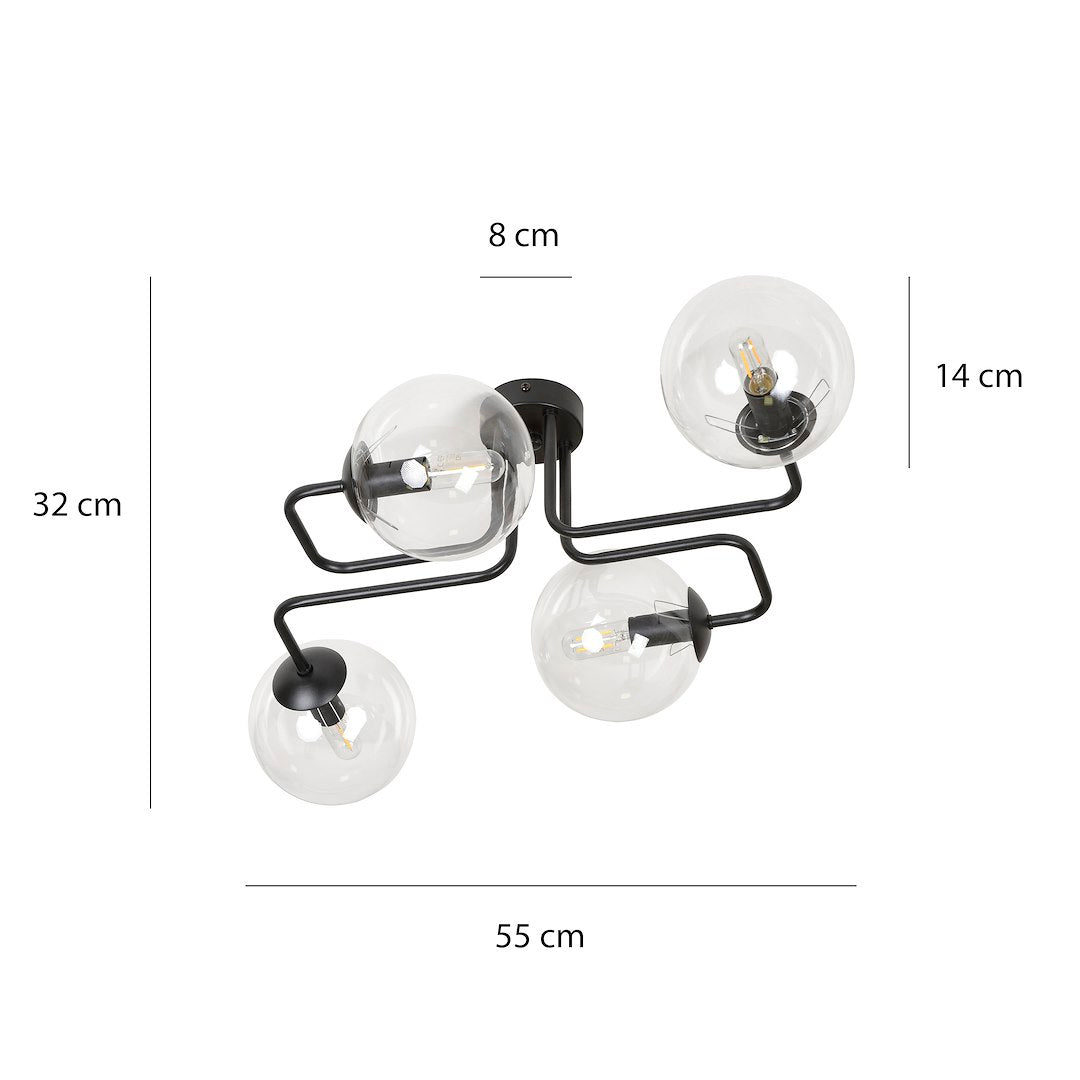 Schéma coté du luminaire, largeur 55 cm et hauteur totale 32 cm