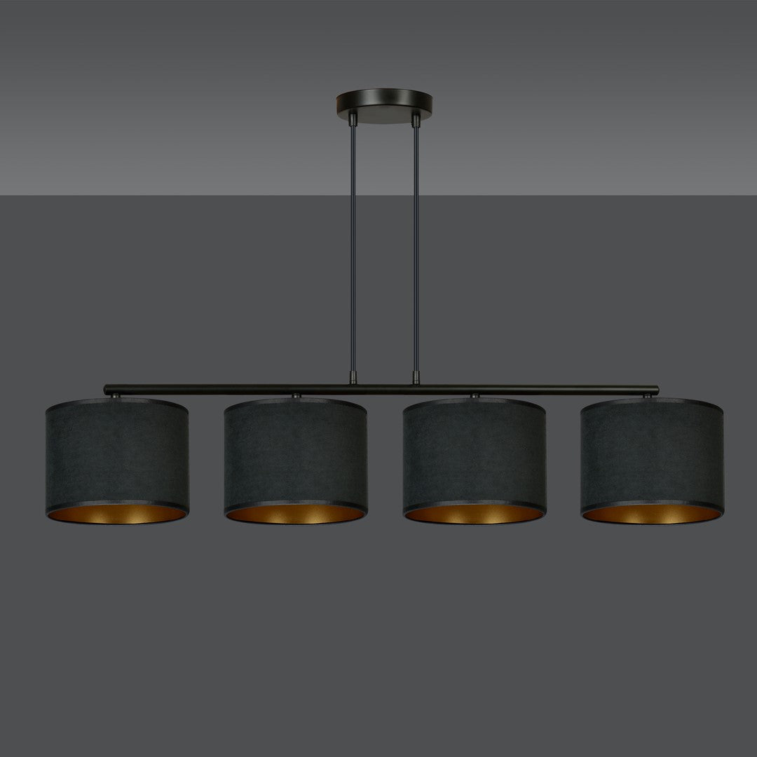 Vue du luminaire suspendu sur fond gris anthracite, éclairage éteint.