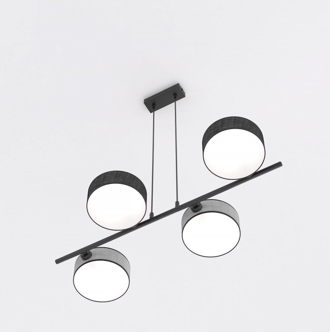 Autre angle illustrant la disposition décalée des quatre luminaires ronds sur la tige.