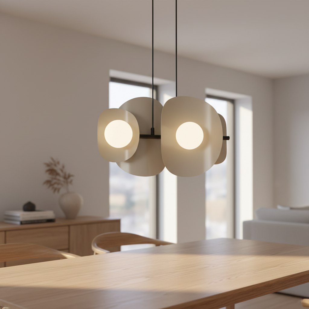Mise en ambiance au-dessus d'une table en bois clair dans une salle à manger