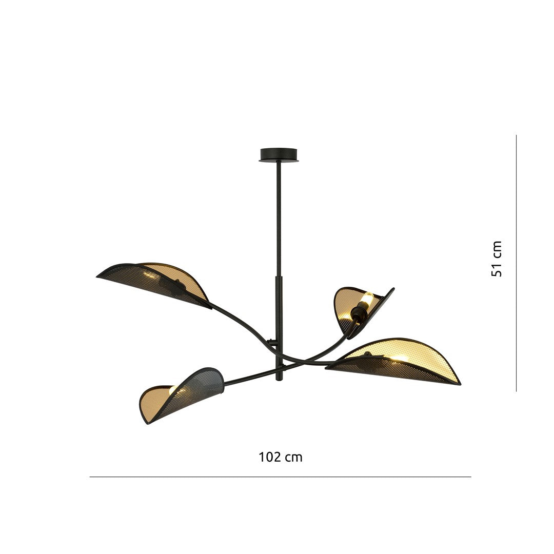 Schéma technique coté indiquant largeur de 102 cm et hauteur de 51 cm du plafonnier.