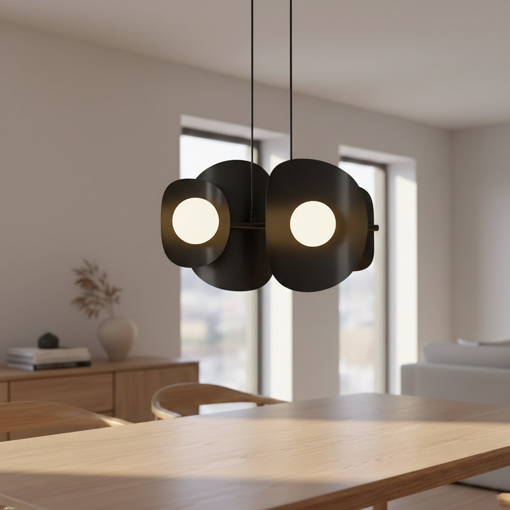 Mise en ambiance au-dessus d'une table dans un intérieur clair et moderne.