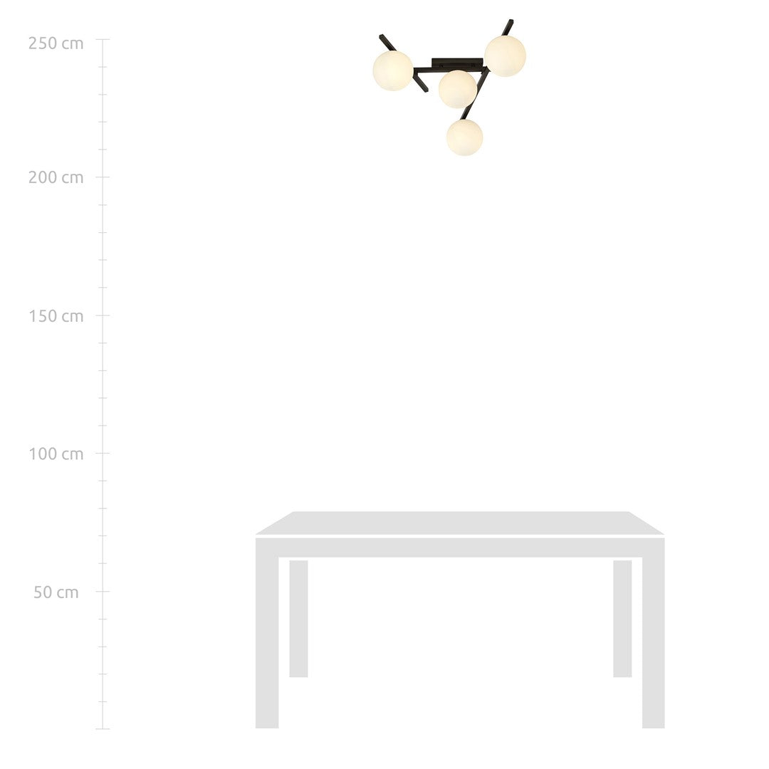 Mise en situation au-dessus d'une table avec repères de hauteur jusqu'à 250 cm