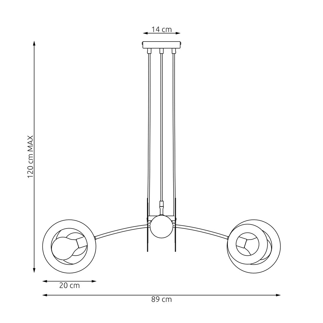 Schéma de dimensions de face avec hauteur maximale et largeur totale.
