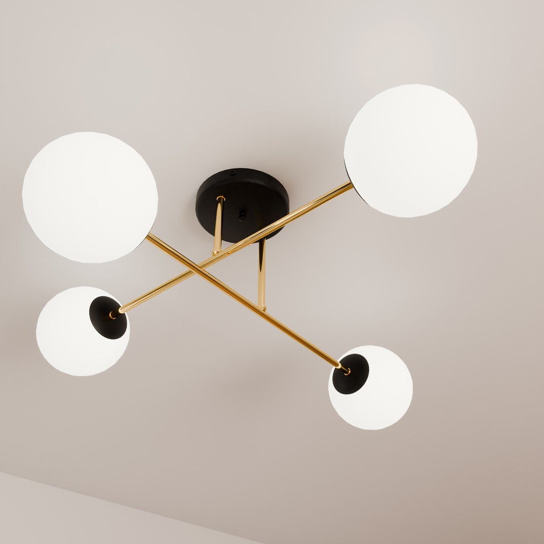 Plafonnier Magnum 4 lumières noir, verre opale