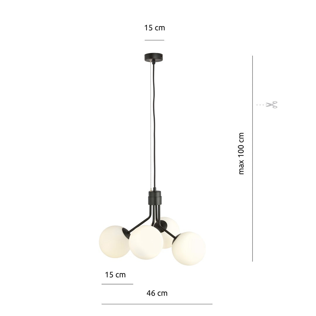 Schéma technique avec mesures du luminaire, largeur 46 cm et hauteur maximale