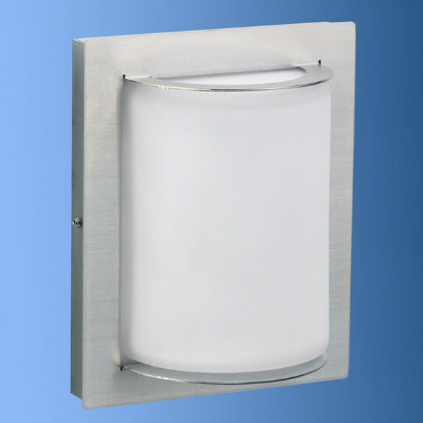 Applique d'extérieur Semicircolare 20 en verre, acier inoxydable et blanc, hauteur 20,5 cm, IP44