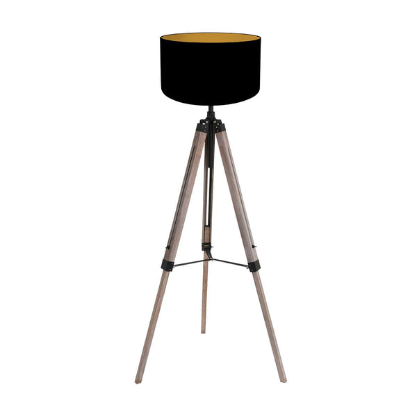 Triek 4107ZW Stativ-Stehleuchte mit schwarzem und goldenem Leinenschirm