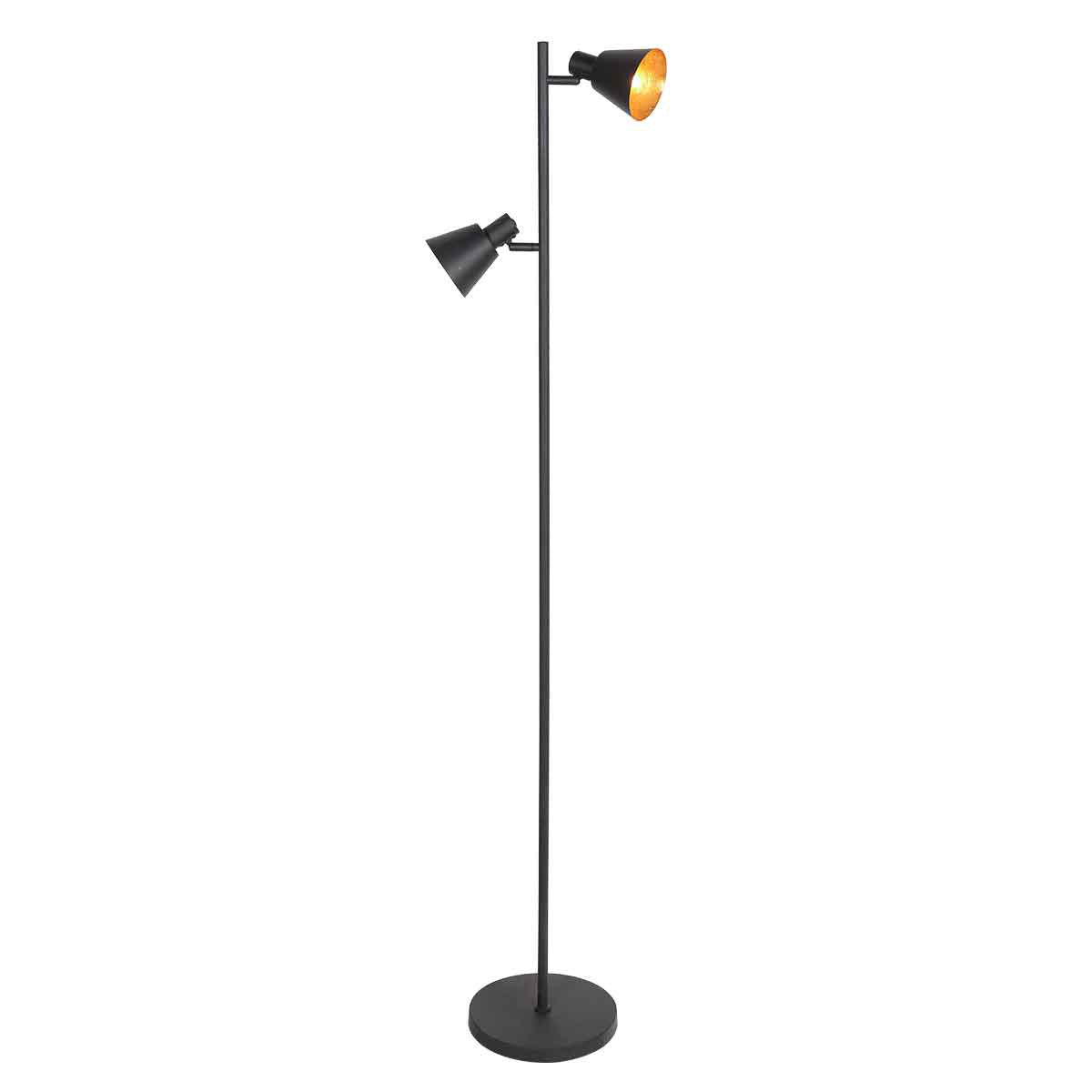 Silhouette complète du lampadaire, mât vertical et deux têtes orientables