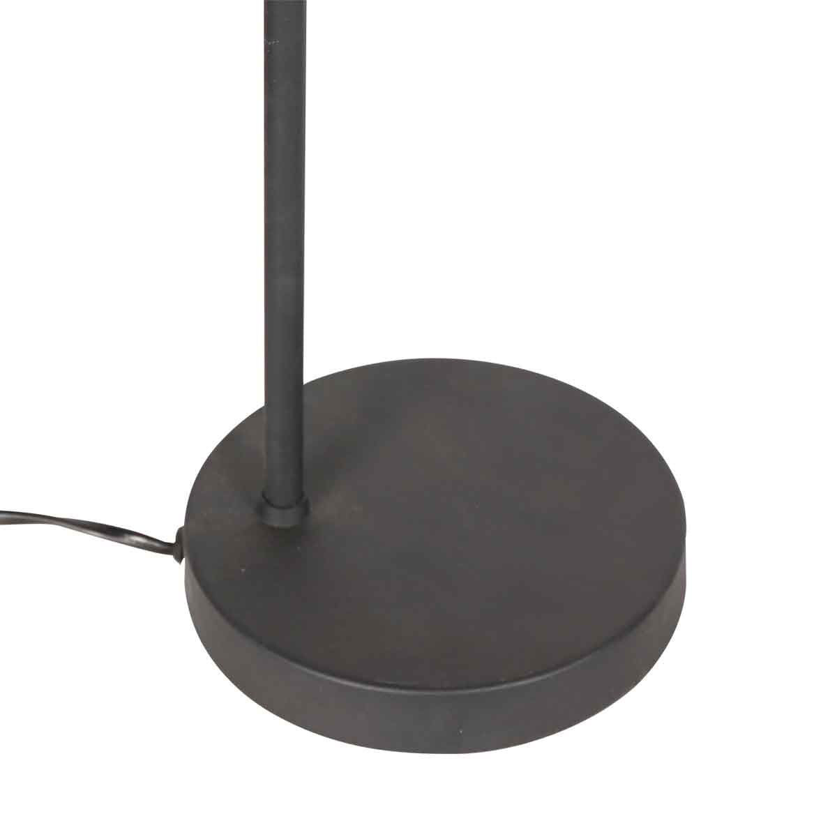 Détail de la base ronde noire et du pied métallique vertical