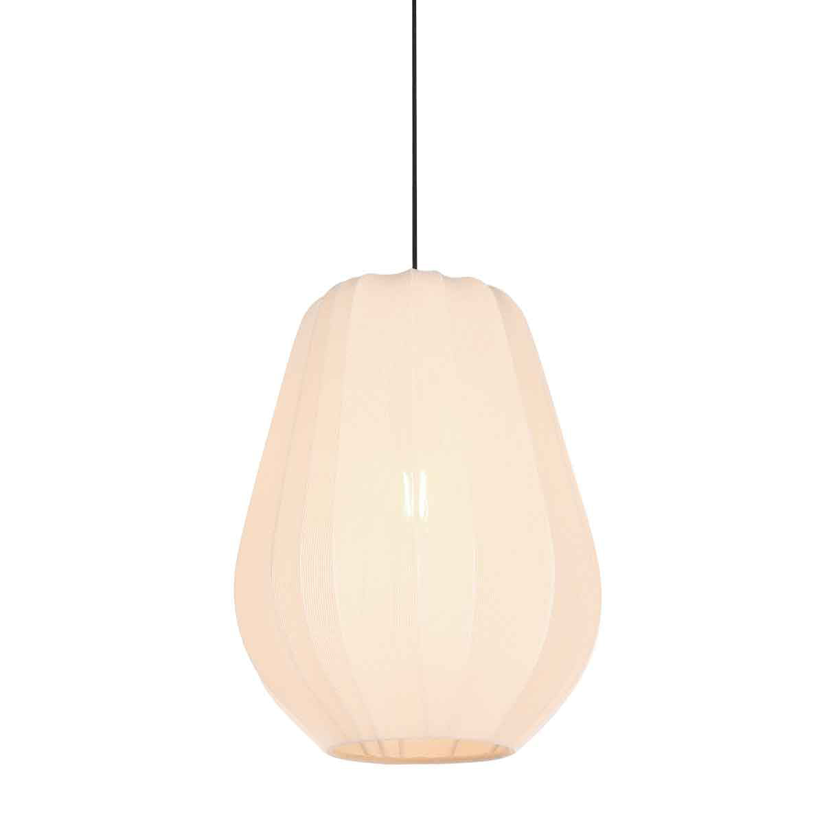 Vue rapprochée du luminaire, mettant en valeur la forme arrondie et la couleur crème