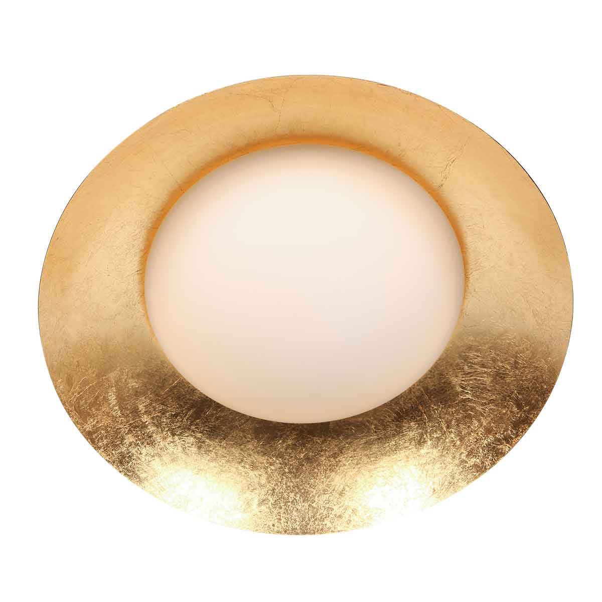 Détail de l'intérieur doré et du diffuseur blanc au centre du plafonnier.