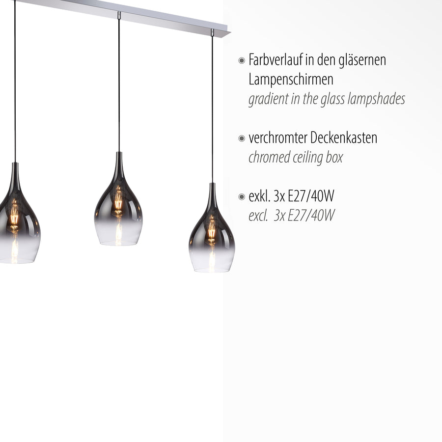 Détail produit avec mentions du dégradé de verre et de la barre chromée