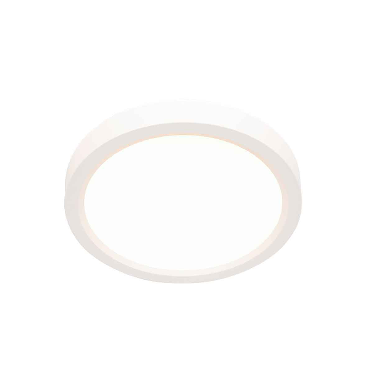 Plafonnier blanc présenté de face, silhouette circulaire fine et épurée