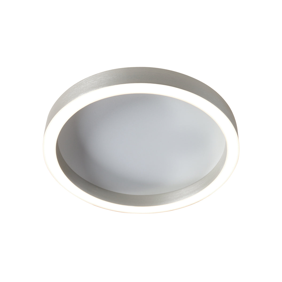 Vue de dessous montrant l'anneau lumineux et le diffuseur blanc du plafonnier