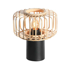Kleine schwarze Tischlampe Bloeba 4143ZW mit Lampenschirm aus natürlichem Bambus