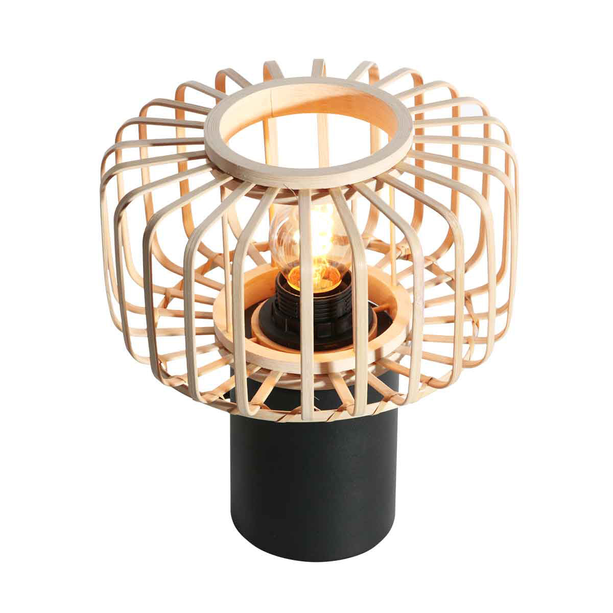 Vue de la lampe complète sous un angle légèrement différent, abat-jour bambou