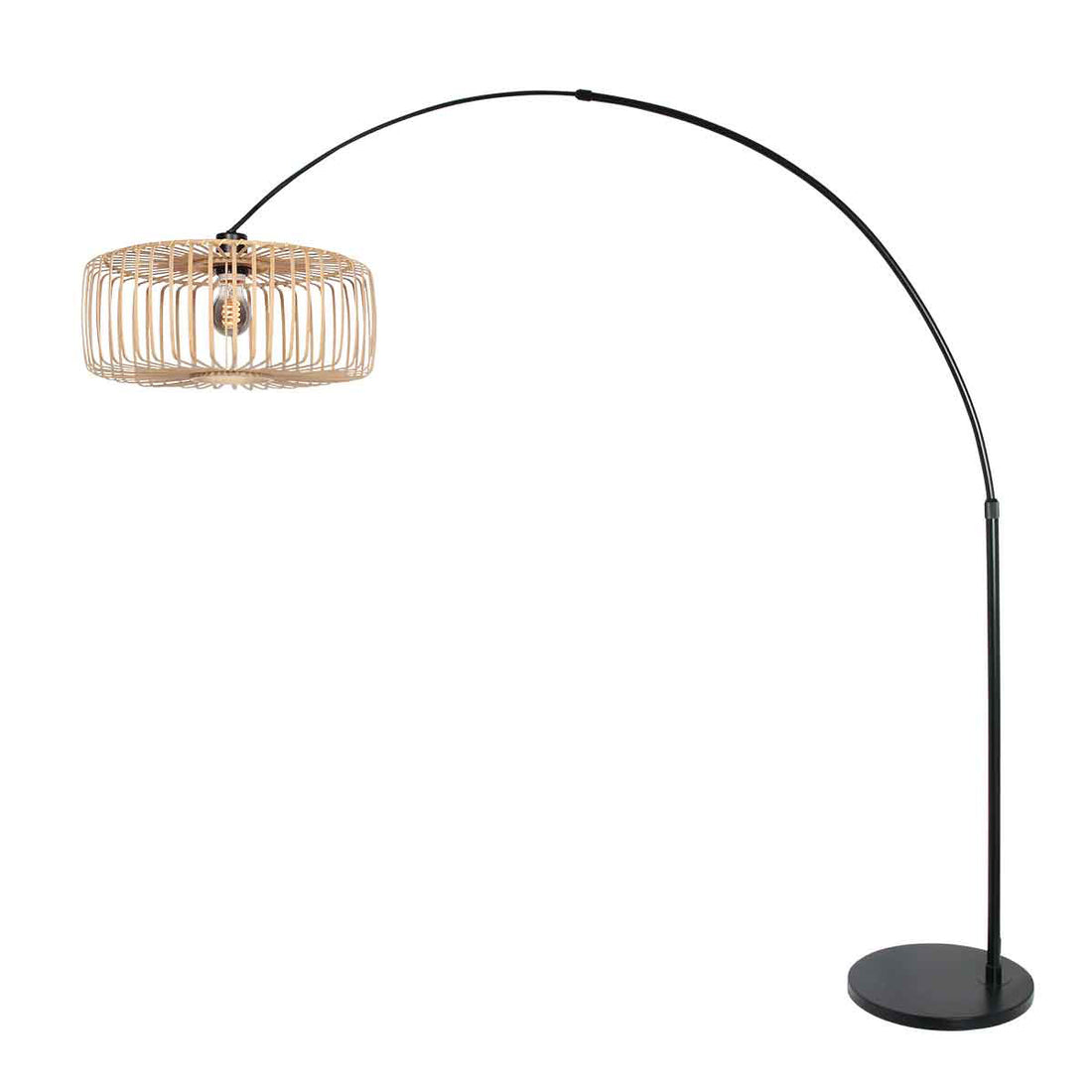 Schwarze Stehlampe / Bogenlampe Sparkled Light 4149ZW mit Lampenschirm aus natürlichem Bambus
