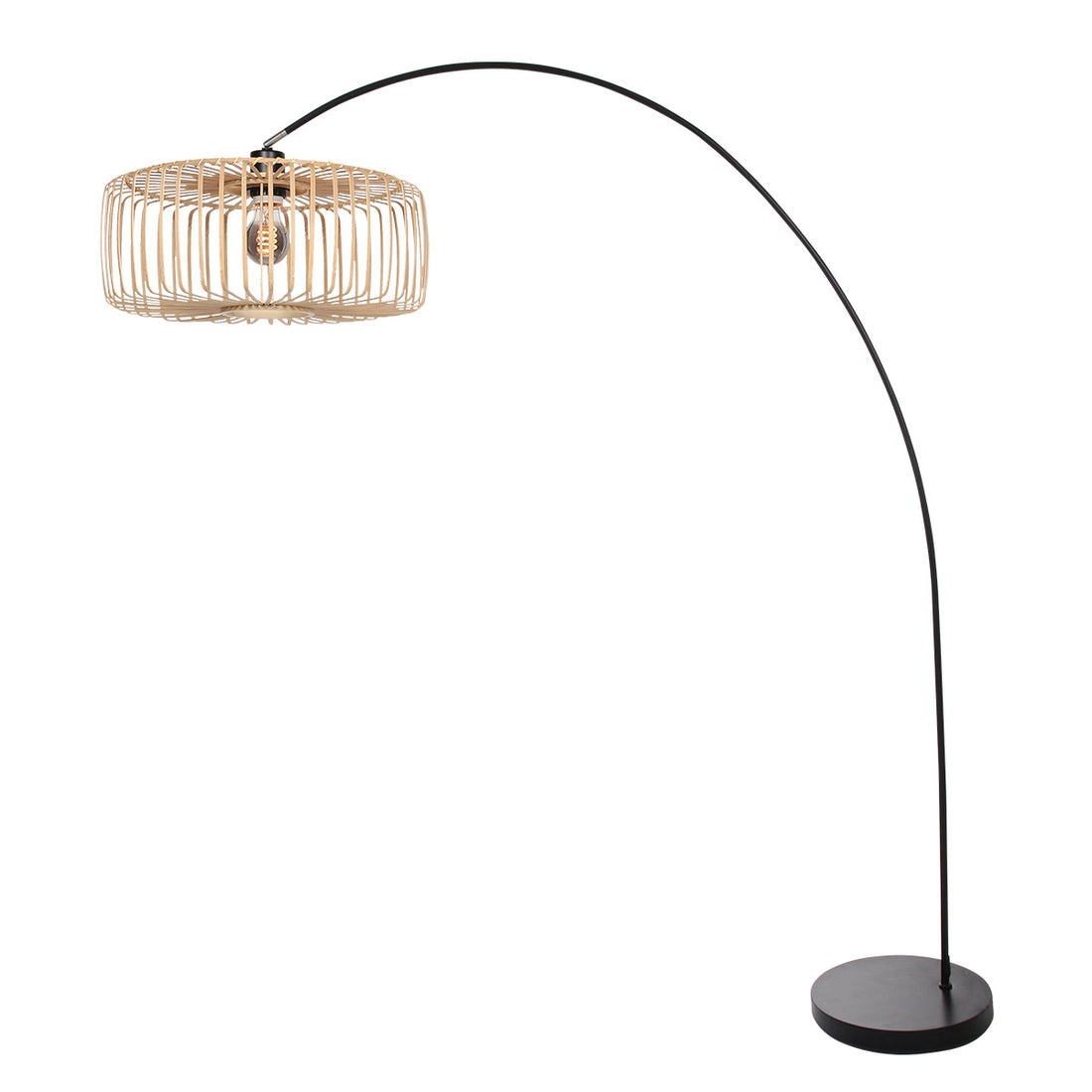 Schwarze Bogenlampe / Stehleuchte Solva 4156ZW mit Lampenschirm aus natürlichem Bambus