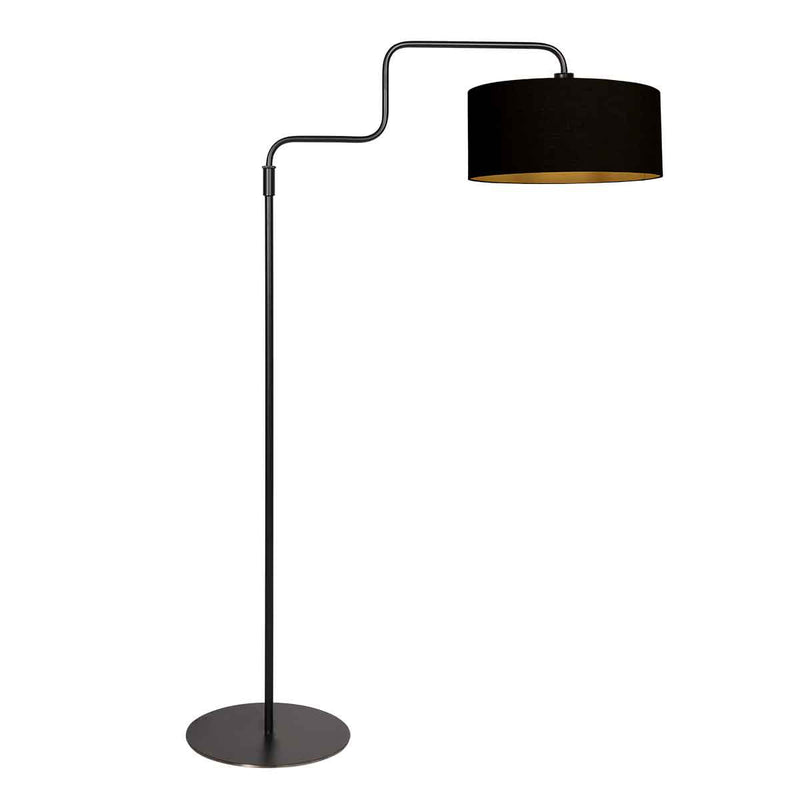 Schwarze Stehleuchte Bloeba 4161ZW mit schwarzem und goldenem Leinenschirm