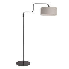 Schwarze Stehlampe Bloeba 4163ZW mit Lampenschirm aus grob gewebtem grauem Leinen