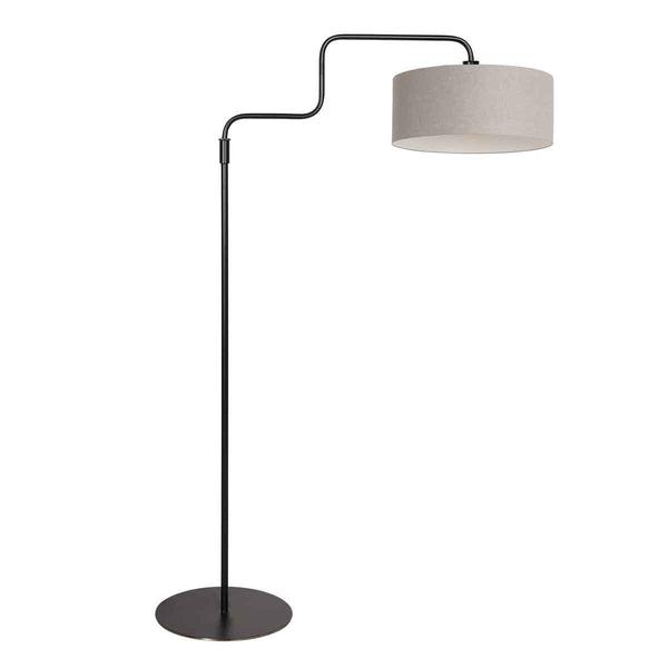 Schwarze Stehlampe Bloeba 4163ZW mit Lampenschirm aus grob gewebtem grauem Leinen