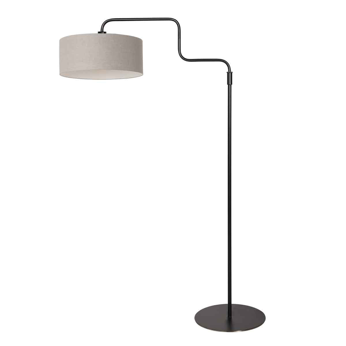 Schwarze Stehlampe Bloeba 4163ZW mit Lampenschirm aus grob gewebtem grauem Leinen
