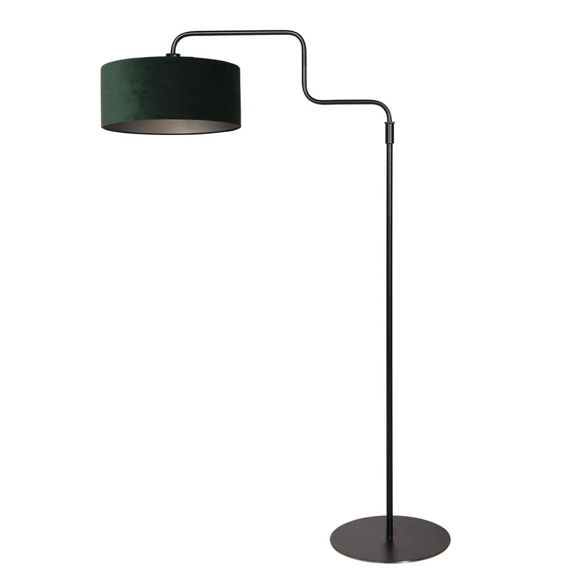 Vue inversée du lampadaire noir et de son abat-jour vert foncé